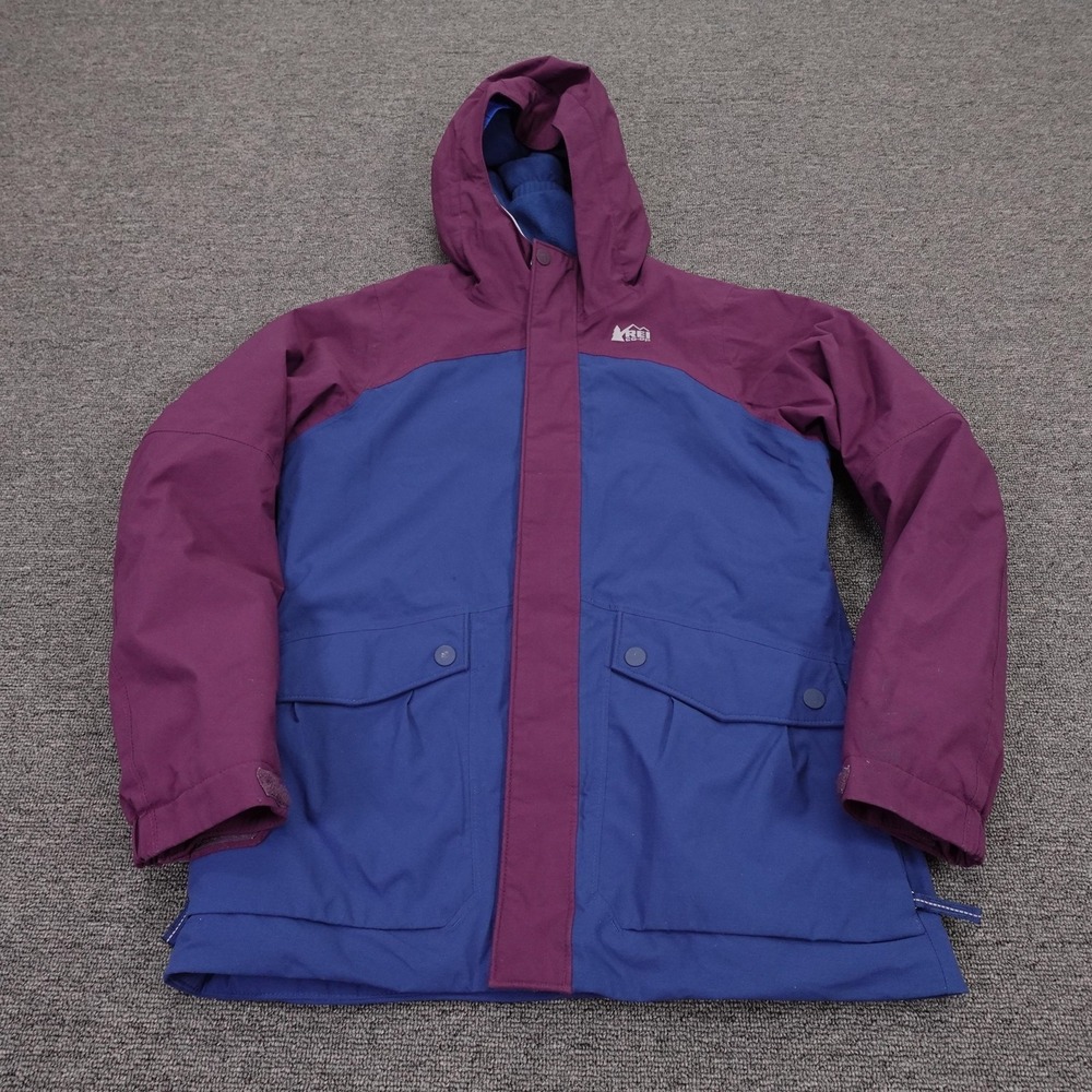REI Co-op Ski Jacket Girls Medium 10-12 Purple Blue Hooded Insulated Snow